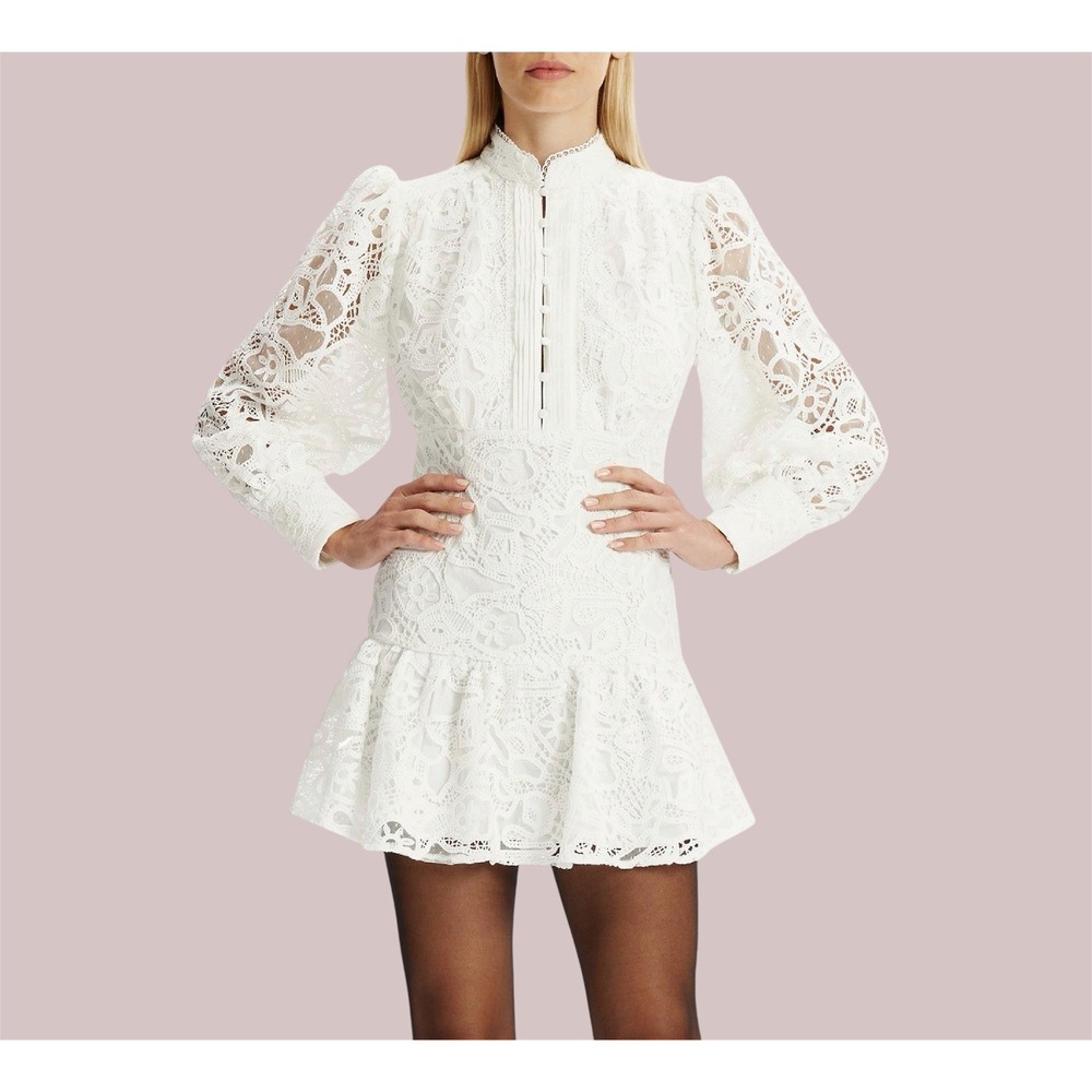 Bardot Remy Lace Mini Dress White Size L Victorian Revival Coquette Bridal Chic